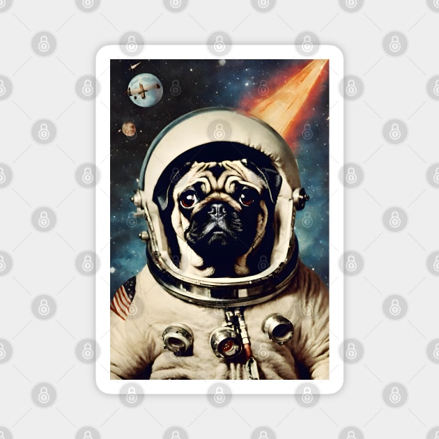 Cute Pug Astronaut in Space Surreal Collage Vintage Art Magnet by Art-Jiyuu