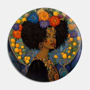 Women's Art Nouveau Black Woman and flowers Tee Pin