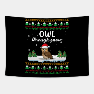 Owl Through Snow Funny Christmas Costume Tapestry