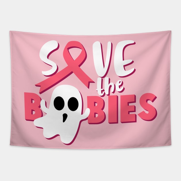 Womens Save The Boobies Breast Cancer Awareness Pink October Tapestry by stuffbyjlim