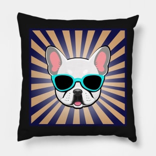 White Frenchie Dog Wearing Blue Sunglasses Cute French Bulldog Pillow