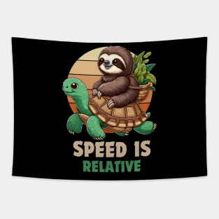 Speed Is Relative - Sloth Riding Turtle Tapestry