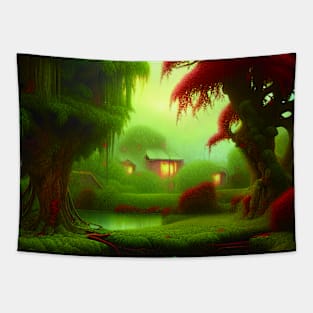 Magical Cottage tree house In a Greenary Landscape, Beautiful Nature Tapestry