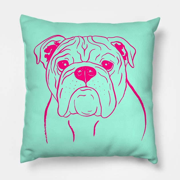 English Bulldog (Mint and Hot Pink) Pillow by illucalliart