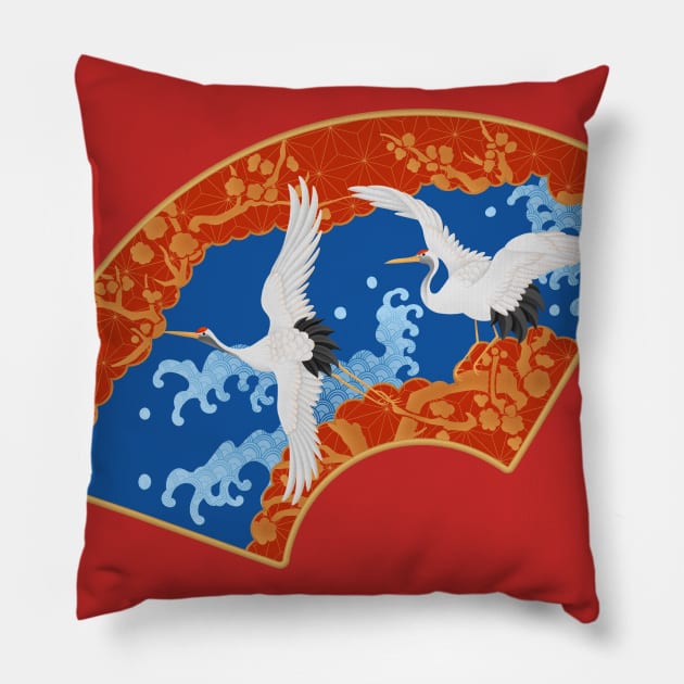 Tsuru (Crane) - Japanese Kimono Design Pillow by SamInJapan