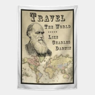 Darwin's Voyage Vintage World Map Tapestry