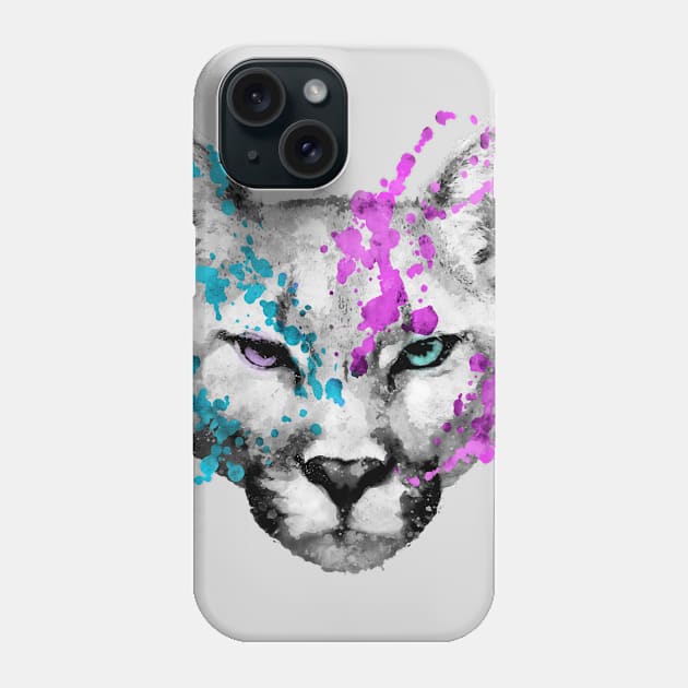 Dramabite Watercolor mountain lion artsy watercolour cougar painting Phone Case by dramabite