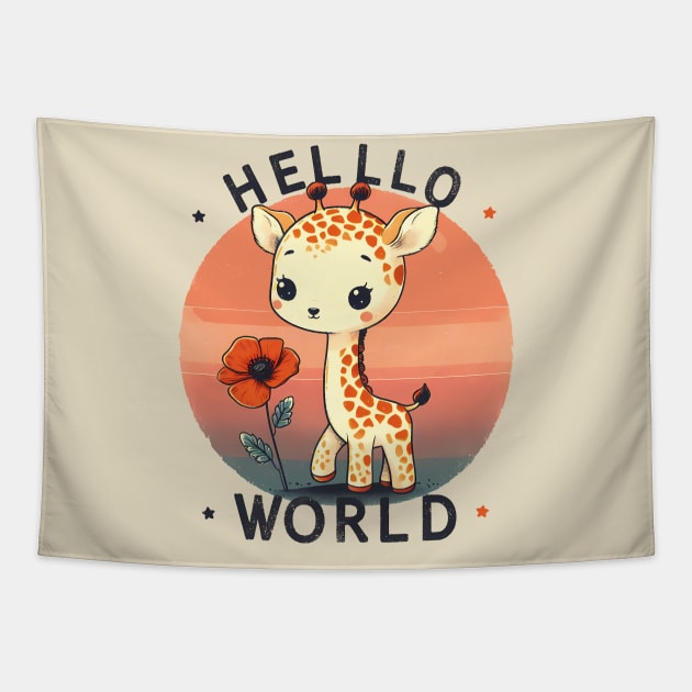 Hello World Giraffe Tapestry by Cutetopia