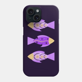 Purple and gold floral fishes Phone Case