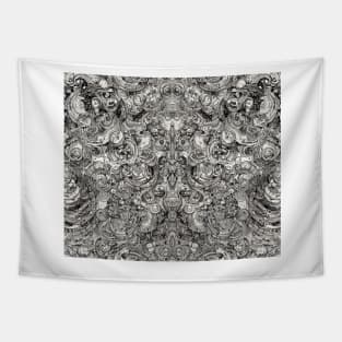 Abstract Black and White Ornate Pen and Ink Drawing Tapestry