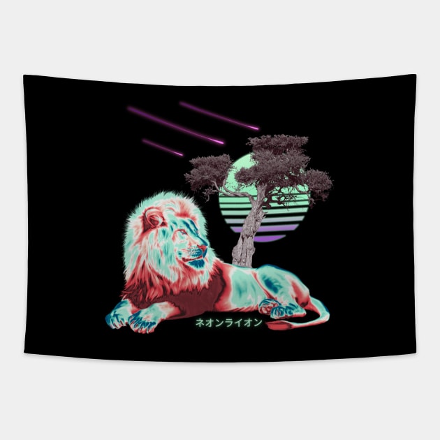 Neon Lion Vaporwave Aesthetics Tapestry by Shirt Vibin