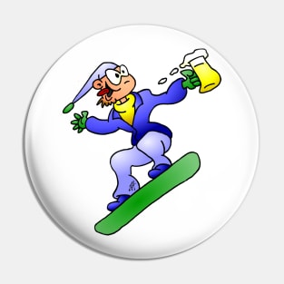 Snowboarding with a beer Pin