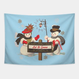 1980s Old fashion Christmas Winter Let it snow cute Snowman Tapestry