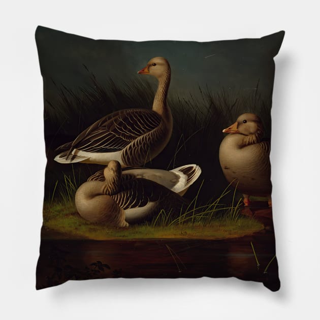 Greylag Geese, Copy After Ferdinand Von Wright by Magnus von Wright Pillow by Classic Art Stall