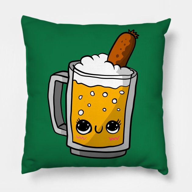 beer and sausage, Oktoberfest kawaii art. cute. Pillow by JJadx