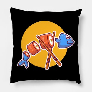 Salmon Fish Sushi With Chopstick Cartoon Pillow