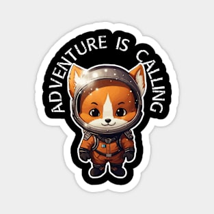 Red Fox Astronaut - Adventure Is Calling (White Lettering) Magnet