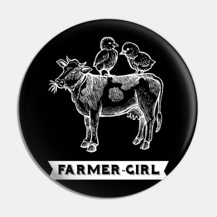 Chick Cow Farm Farmer Girl Pin