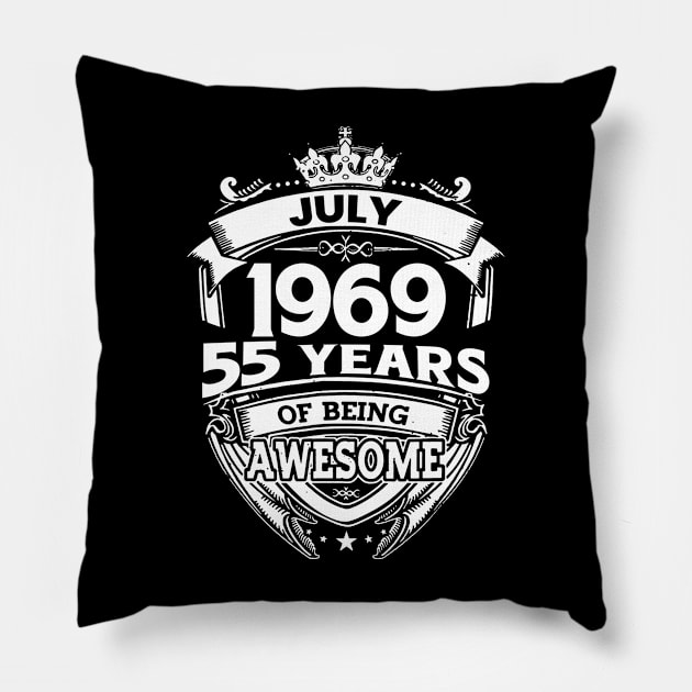 July 1969 55 Years Of Being Awesome 55th Birthday Pillow by Bunzaji