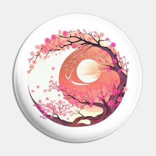 Japanese Style Art: Mountain and Floral View 3 Pin