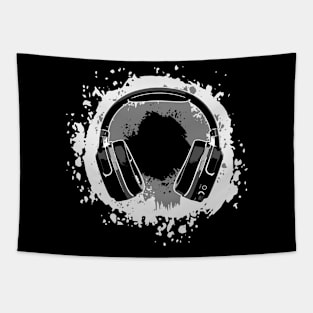 Headphones Art, Black & White Tapestry