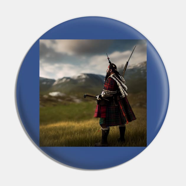 Scottish Highlander in Clan Tartan Pin by Grassroots Green