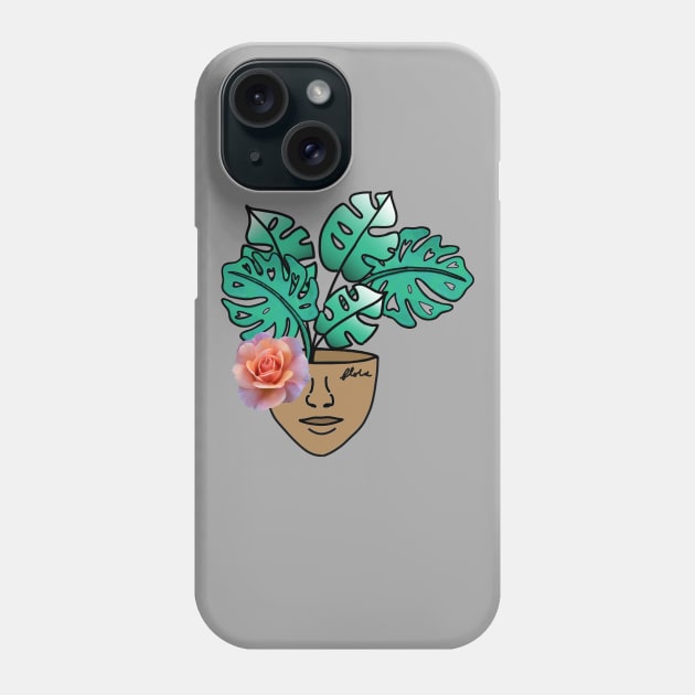 Surreal Monstera House Plant Person with Pink Rose Phone Case by Tenpmcreations