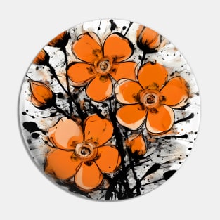 Orange Flowers Painting Street Art Style Pin