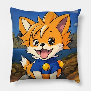 Cute Cartoon Dog in Goku Style Pillow