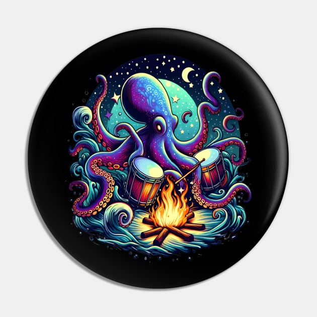 Octopus playing drums Percussive Sea Symphony Pin by coollooks