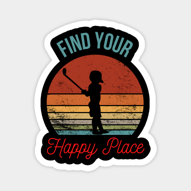 Find Your Happy Place - Child Golfer Silhouette over Retro Sunset Magnet by The Wolf and the Butterfly