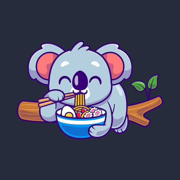 Cute Koala Eating Ramen On Branch Cartoon by Catalyst Labs