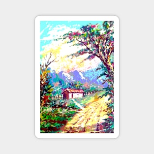 roadside house in rural landscape Magnet