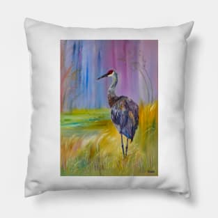 Crane in a violet forest Pillow