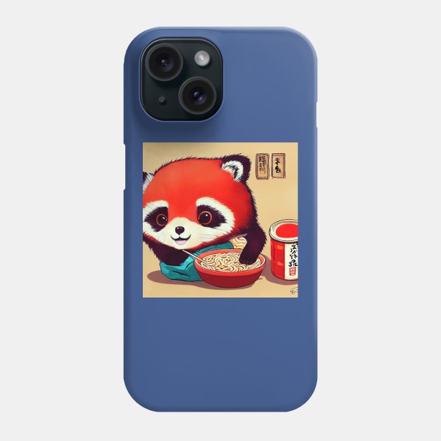 Kawaii Red Panda Eating Ramen Phone Case by Grassroots Green