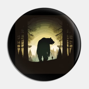 Forest with  Bear and Man Silhouette, Adventure Pin