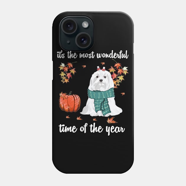 Maltese Dog Autumn Fall Most Wonderful Time Maple Gift Phone Case by AstridLdenOs