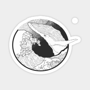 Black & White Hokusai Whale Magnet