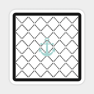 Abstract geometric pattern - black and white - blue anchor Magnet