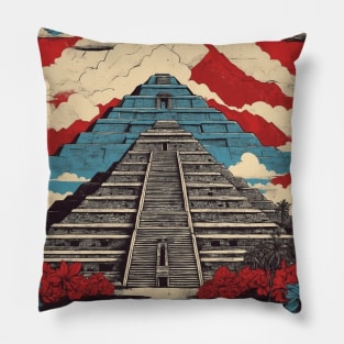 Piramides de Teotihuacan Mexico Vintage Poster Tourism Pillow