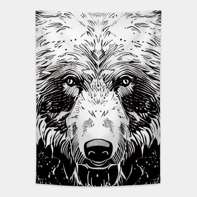 Bear Grizzly Wild Nature Illustration Line Epic Illustration Line Art Tapestry by Cubebox