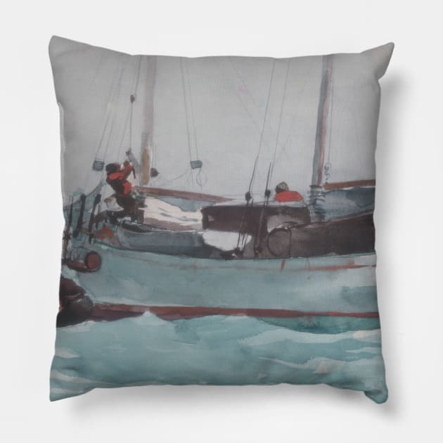 Taking on Wet Provisions (Schooner Marked Newport, K. W.) by Winslow Homer Pillow by Classic Art Stall