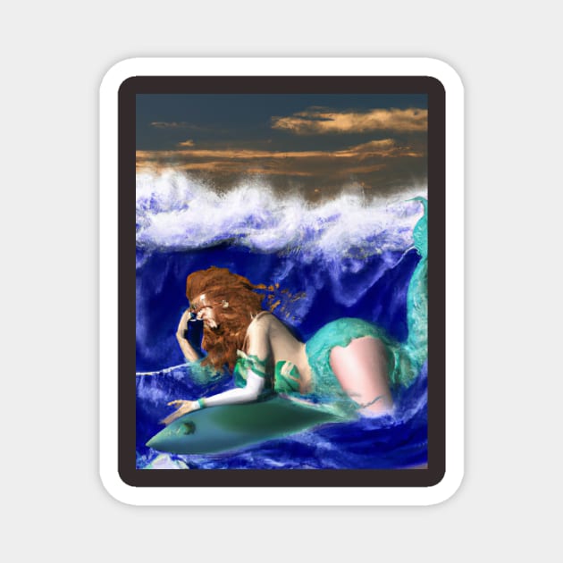 The Mermaid sleeping in the ocean waiting humans who love the ocean and nature Magnet by OMjan