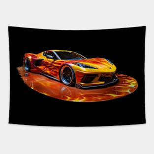 C8 Corvette Flames Supercar Racecar Sports Car Muscle Car Supercar Tapestry