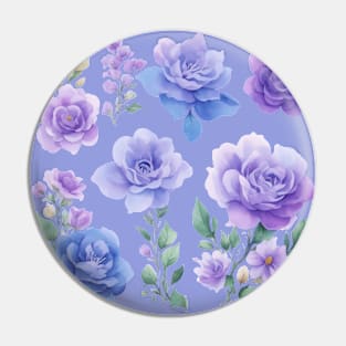 Nature's Symphony Roses - Delicate Purple and Blue Watercolor Flowers Pin