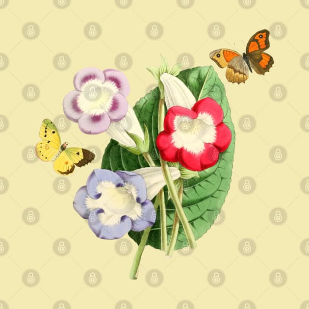 Watercolor flowers and butterflies - vintage snapdragons by Rubi16