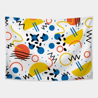 80s Retro Style Memphis Pattern Overlaid on top of a White Background Tapestry