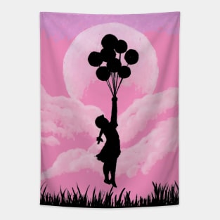 Girl in Pink Cloudy Sky Tapestry