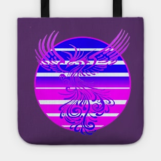 Arising Anew Phoenix and Retro Sunrise Vector Art Blue Pink Tote