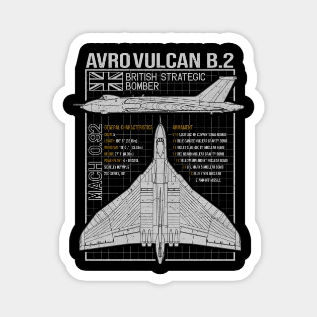 Vulcan Bomber Aircraft Plane Aeroplane Blueprint Magnet by BeesTeez